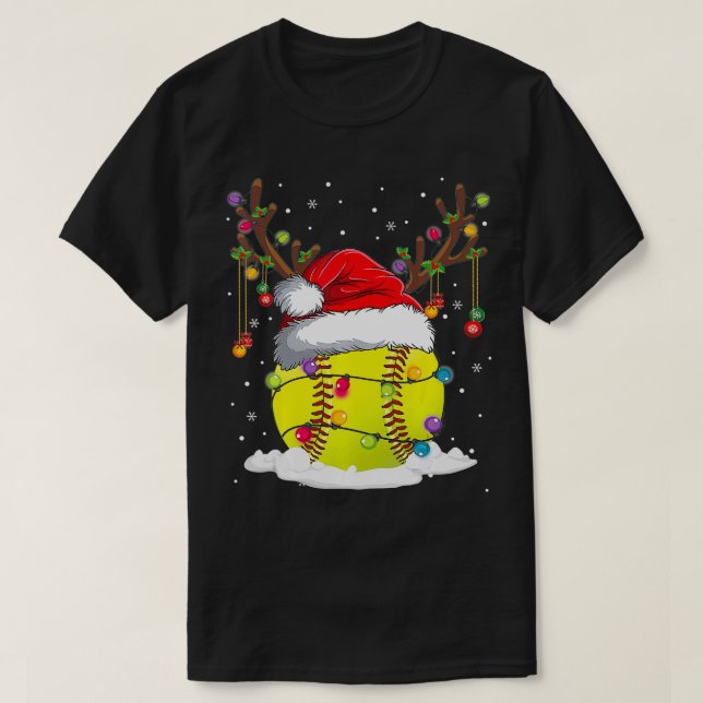 Christmas Softball Reindeer Funny Santa Hat Xmas K T-Shirt (Design Front)