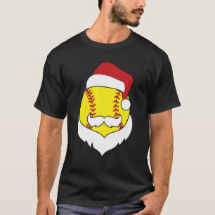 Christmas Softball Santa Hat Beard Xmas Sport Boy  T-Shirt