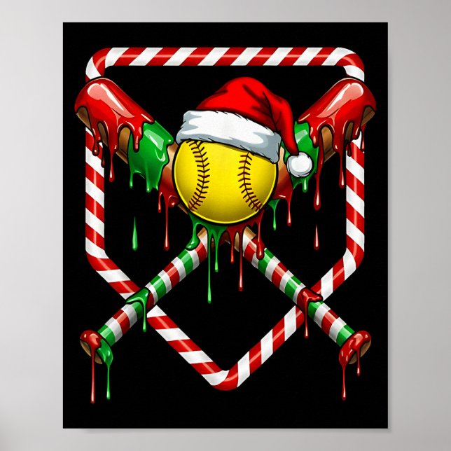 Christmas Softball Santa Hat Ice Cream Drip Men Wo Poster (Front)