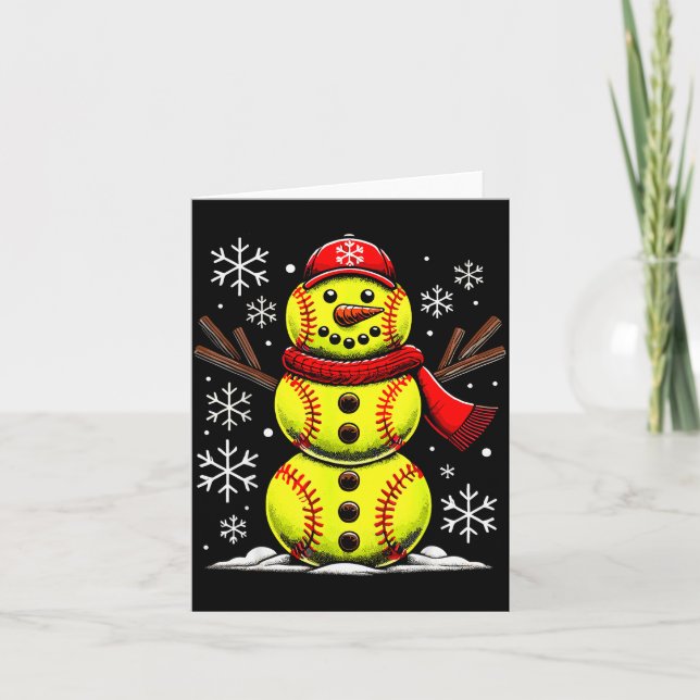 Christmas Softball Snowman Girls, Softball Christm Card (Front)