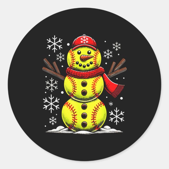 Christmas Softball Snowman Girls, Softball Christm Classic Round Sticker (Front)