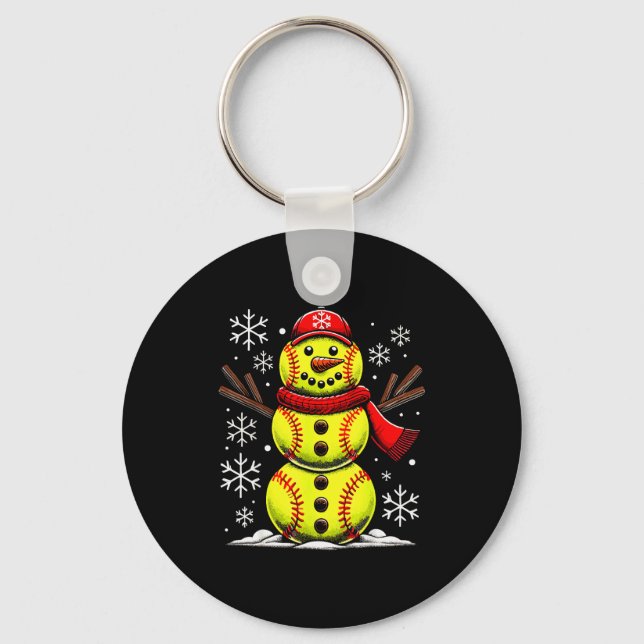 Christmas Softball Snowman Girls, Softball Christm Key Ring (Front)