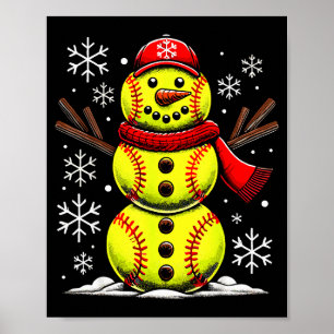 Christmas Softball Snowman Girls, Softball Christm Poster
