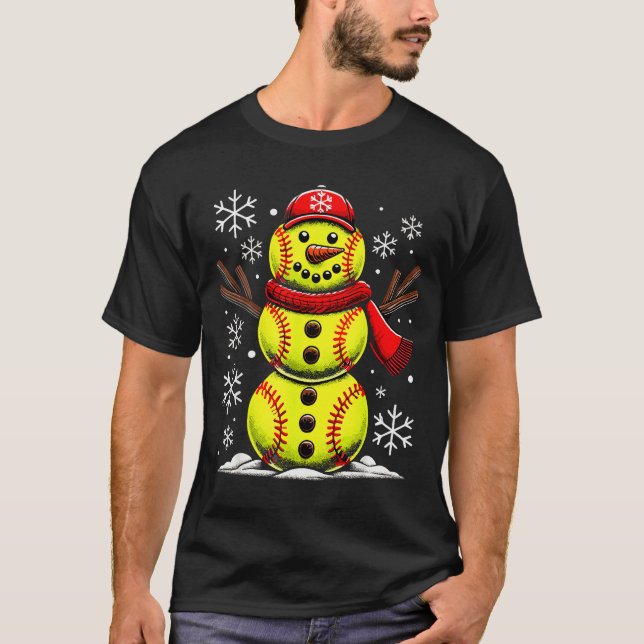 Christmas Softball Snowman Girls, Softball Christm T-Shirt (Front)