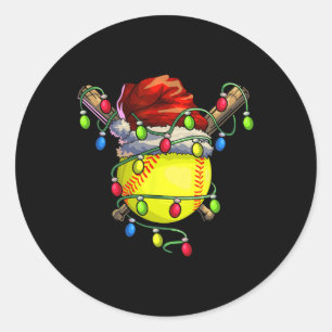 Christmas Softball Xmas Christmas Lights Softball  Classic Round Sticker