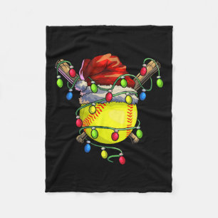 Christmas Softball Xmas Christmas Lights Softball Fleece Blanket
