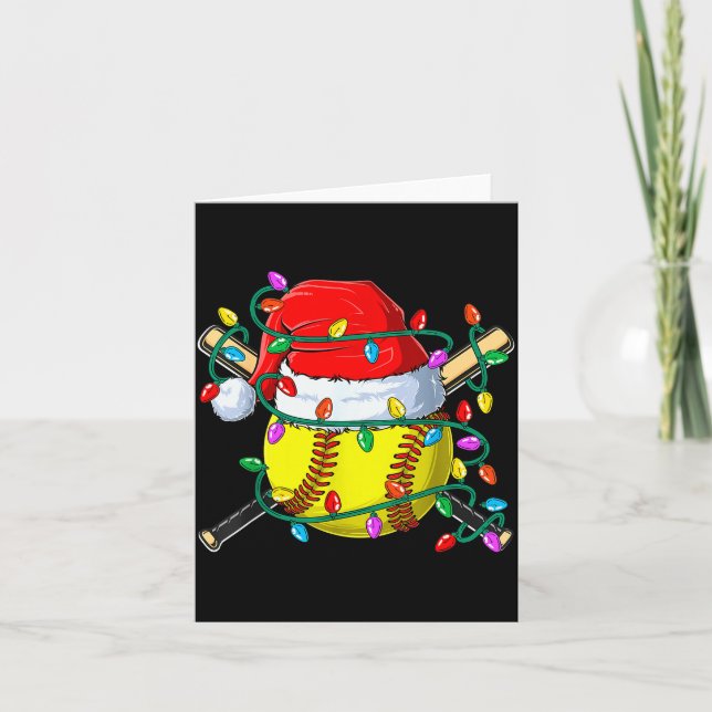 Christmas Softball Xmas Santa Srts Hat Mens Womens Card (Front)