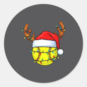 Christmas Softball Xmas Santa Srts Hat Mens Womens Classic Round Sticker