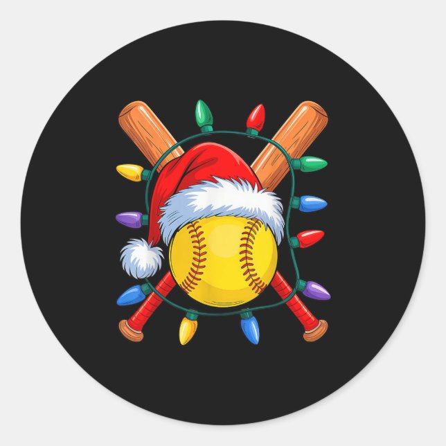 Christmas Softball Xmas Santa Srts Hat Mens Womens Classic Round Sticker (Front)