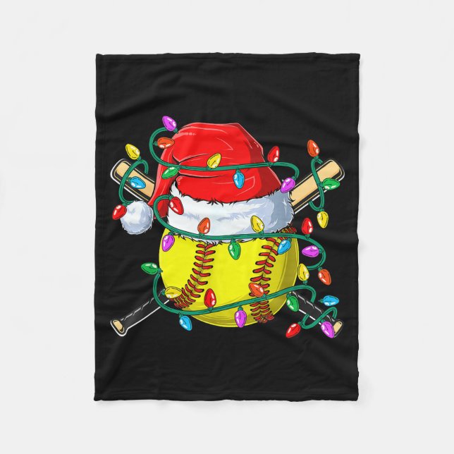 Christmas Softball Xmas Santa Srts Hat Mens Womens Fleece Blanket (Front)