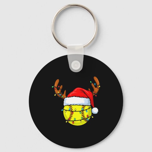 Christmas Softball Xmas Santa Srts Hat Mens Womens Key Ring (Front)