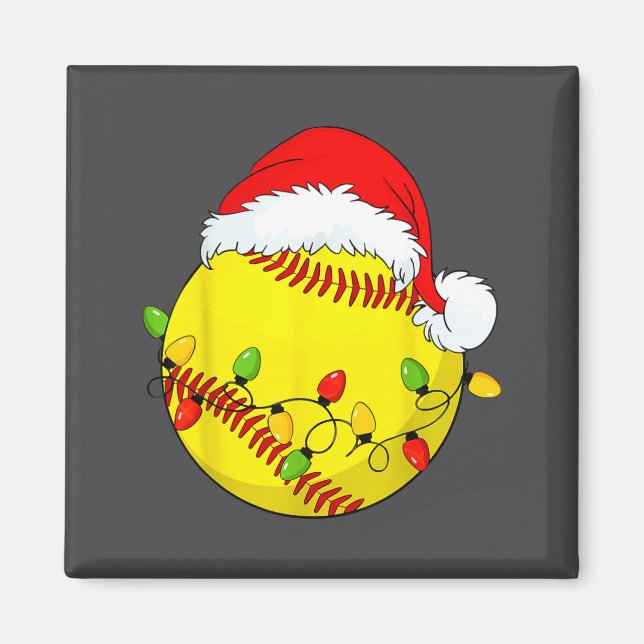 Christmas Softball Xmas Santa Srts Hat Mens Womens Magnet (Front)