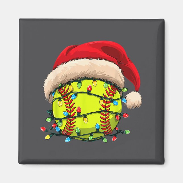 Christmas Softball Xmas Santa Srts Hat Mens Womens Magnet (Front)
