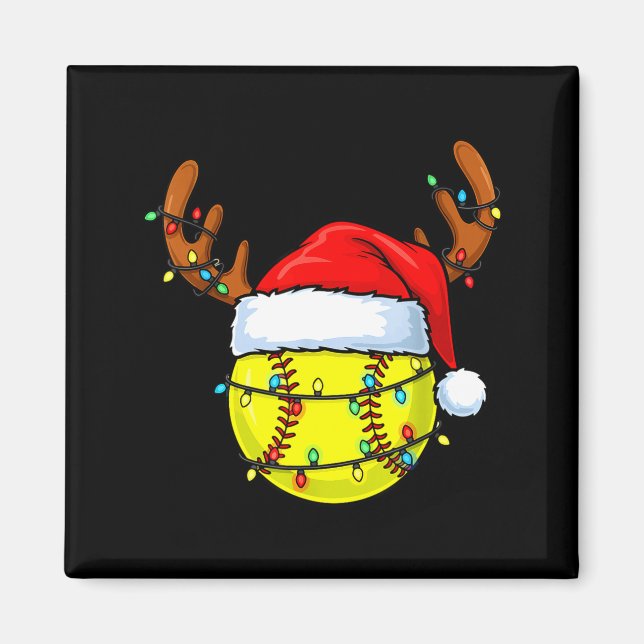 Christmas Softball Xmas Santa Srts Hat Mens Womens Magnet (Front)