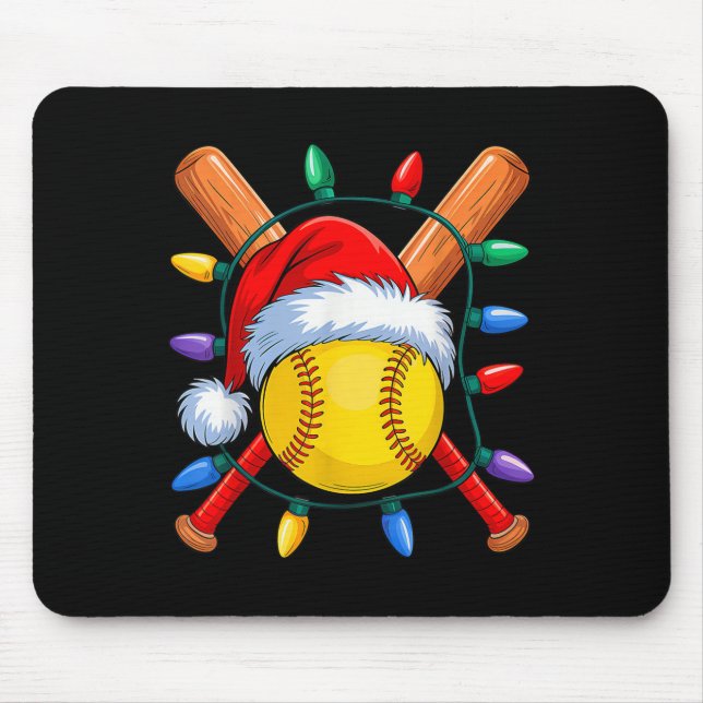 Christmas Softball Xmas Santa Srts Hat Mens Womens Mouse Mat (Front)