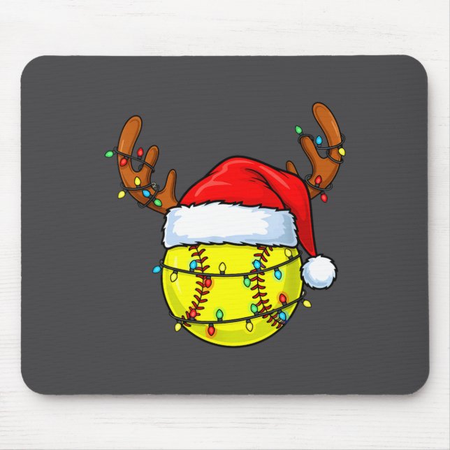 Christmas Softball Xmas Santa Srts Hat Mens Womens Mouse Mat (Front)