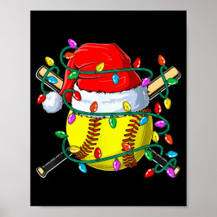 Christmas Softball Xmas Santa Srts Hat Mens Womens Poster