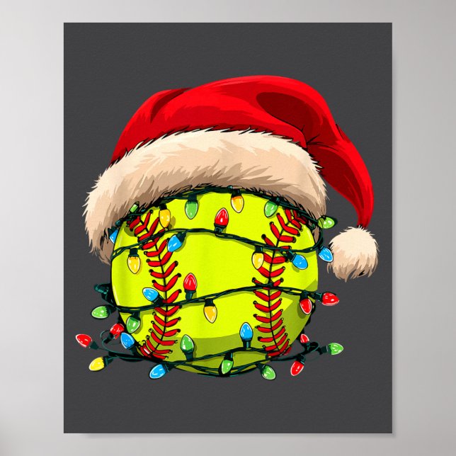 Christmas Softball Xmas Santa Srts Hat Mens Womens Poster (Front)