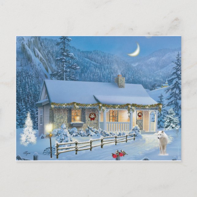 Christmas solitude Winter Cottage Holiday Postcard (Front)