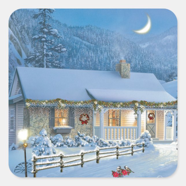 Christmas solitude Winter Cottage Square Sticker (Front)