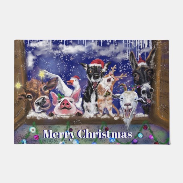 Christmas Song - Animal Party - Merry Christmas Doormat (Front)
