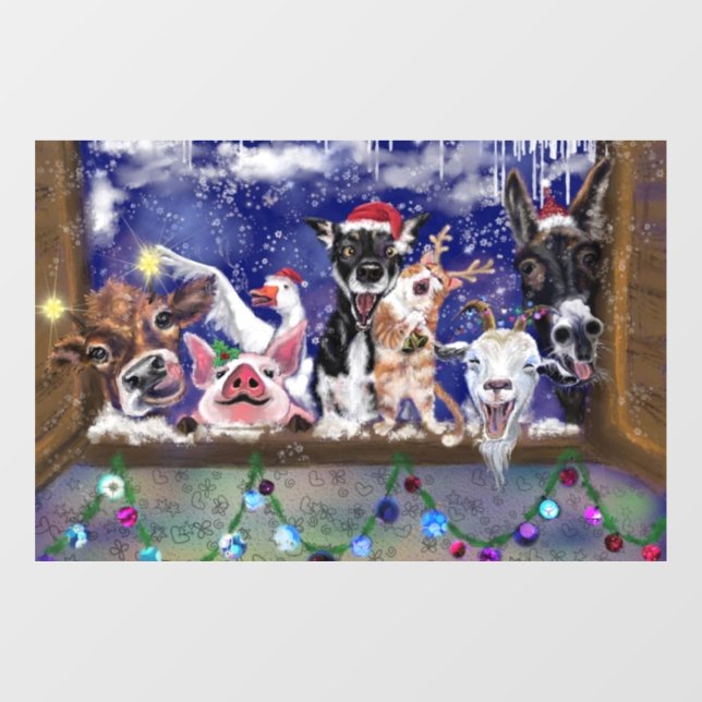 Christmas Song Animal Party  Merry Christmas Funny Window Cling (Sheet)