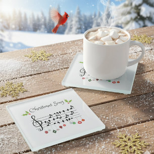 Christmas Song birds singing Glass Coaster