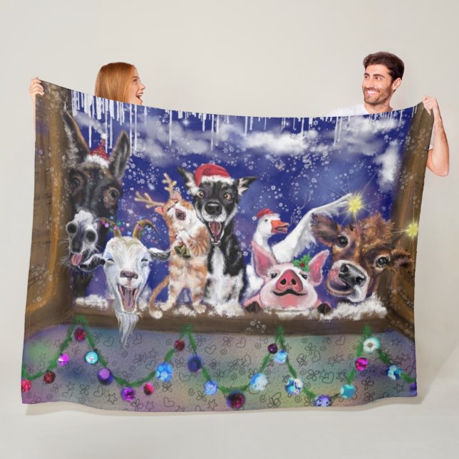 Christmas Song - Happy Animal Party Funny Painting Fleece Blanket (In Situ)