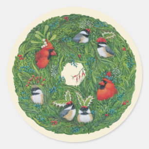 Christmas songbird wreath stickers