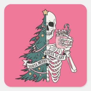 Christmas Sorta Scary Sorta Merry Funny Skeleton  Square Sticker