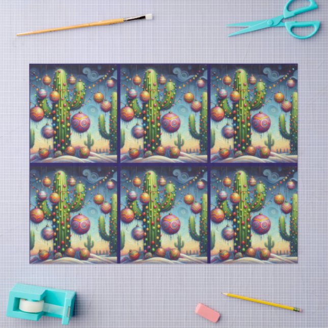 Christmas Southwest Saguaro Cactus Decoupage Tissue Paper (Craft)