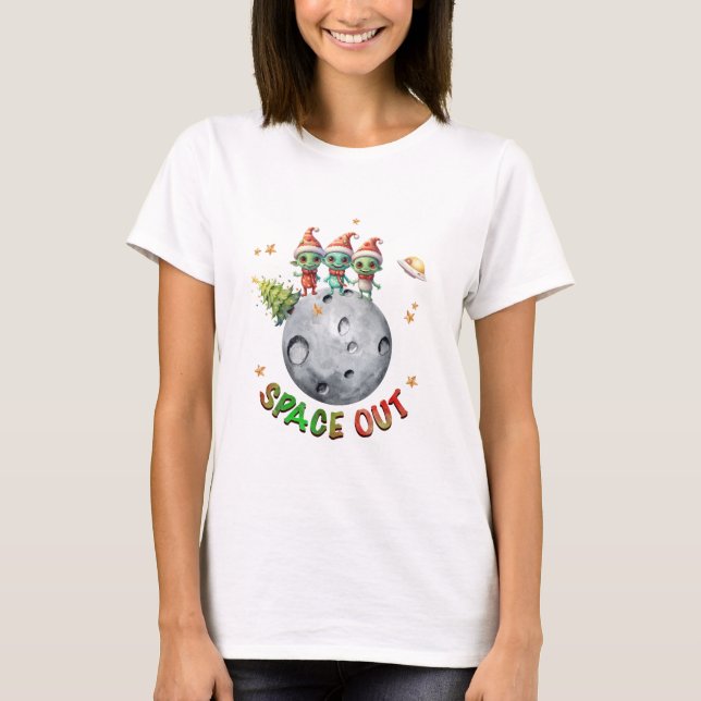 Christmas Space Out Aliens T-Shirt (Front)