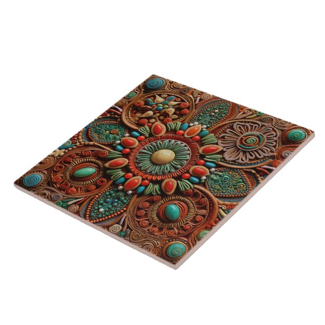 Christmas Spanish Abstract Terracotta Art Tile (Side)