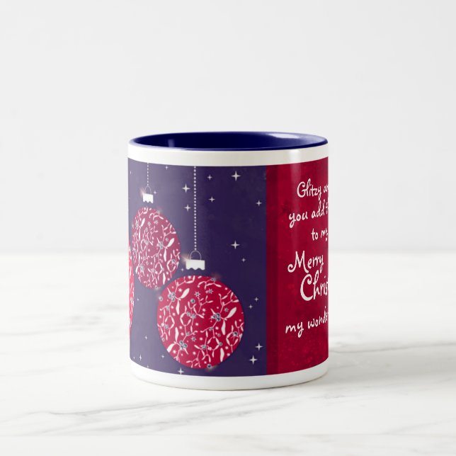 Christmas sparkle bauble red/blue wife mug (Center)