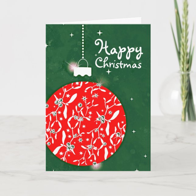 Christmas sparkle large bauble red/green card (Front)