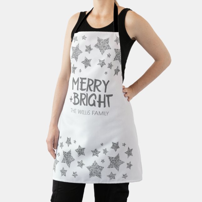 Christmas Sparkle Stars Merry bright Family name Apron (Insitu)