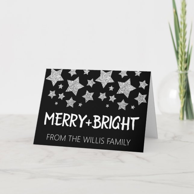 Christmas Sparkle Stars Merry bright Family name Card (Front)