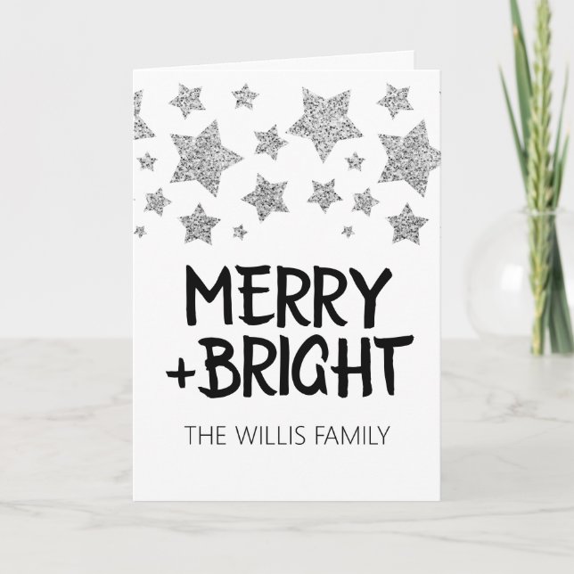 Christmas Sparkle Stars Merry bright Family name Card (Front)