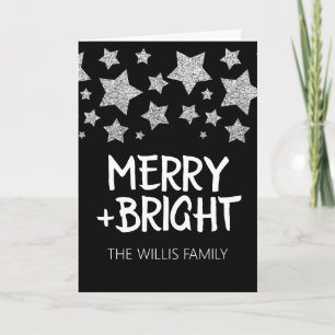 Christmas Sparkle Stars Merry bright Family name Card