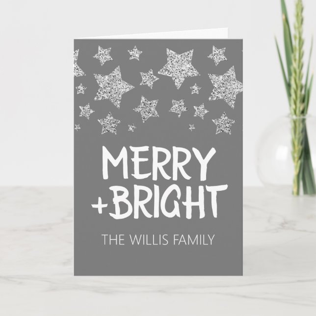Christmas Sparkle Stars Merry bright Family name Card (Front)
