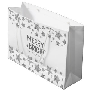 Christmas Sparkle Stars Merry bright Family name Large Gift Bag