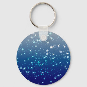Christmas Sparkles Stars Blue Sky Key Ring