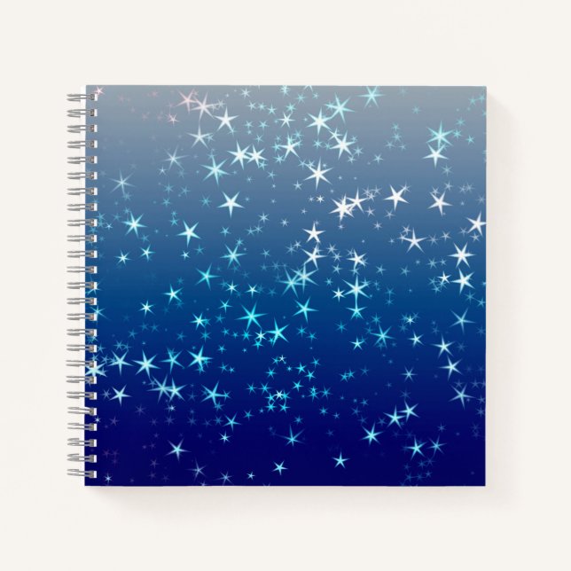 Christmas Sparkles Stars Blue Sky Notebook (Front)