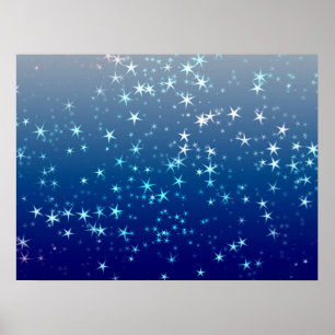 Christmas Sparkles Stars Blue Sky Poster