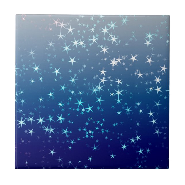 Christmas Sparkles Stars Blue Sky Tile (Front)