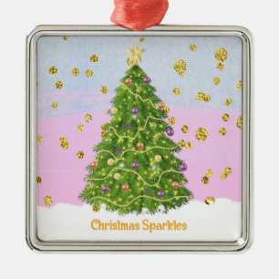 Christmas Sparkles with Tree & Faux Glitter Metal Tree Decoration
