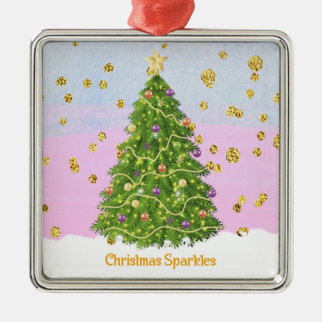 Christmas Sparkles with Tree & Faux Glitter Metal Tree Decoration (Front)