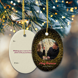 Christmas Sparkling Glitter Black Custom Photo Ceramic Tree Decoration