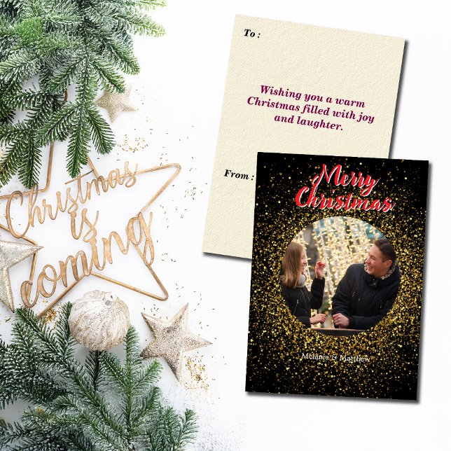 Christmas Sparkling Glitter Black Custom Photo Holiday Card (Creator Uploaded)