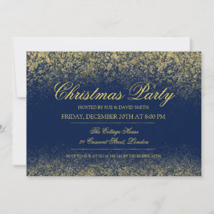 Christmas Sparkling Gold Glitter Dust Navy Blue Invitation